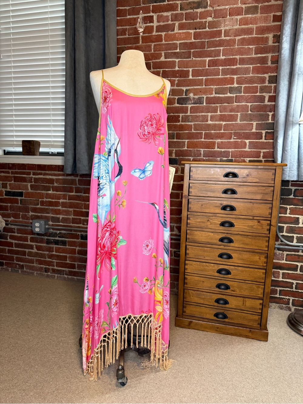 Aratta Legend of the Crane Maxi Dress in Rose, size L NWT